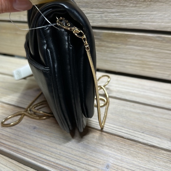 Urban Expressions Black Fleur Vegan Crossbody Purse with Gold Tone Chain - Picture 8 of 14